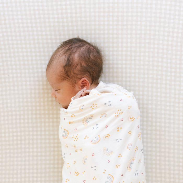 Stretch Knit Crib Sheet - Tan Gingham