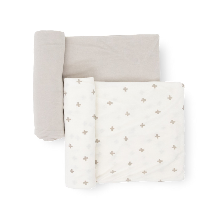 Stretch Knit Swaddle Blanket 2 Pack - Grey Cross