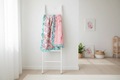 Summer Floral & Dusty Rose Minky Ruffle Blanket on white blanket ladder