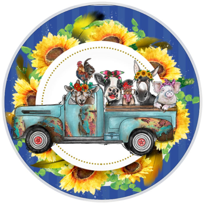 Sunflower Farm Animal Truck Sign, Wreath Sign, Home Decor