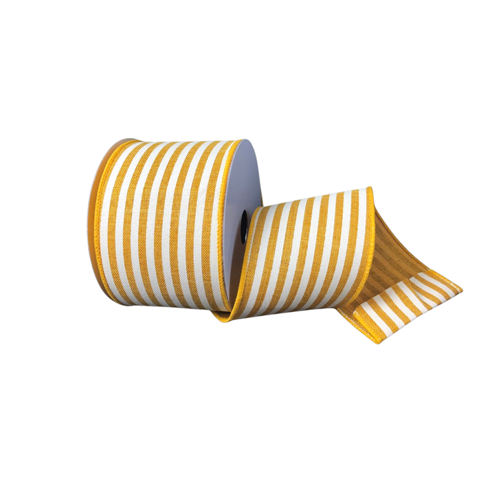 Sunflower Ivory Linen Cabana Stripe Wired Ribbon by JAS – 2.5" x 10 Yards, Wreath Ribbon