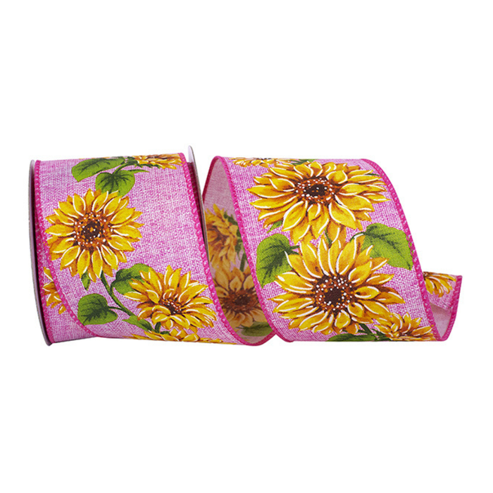Sunflower Vine Delight Wired Ribbon by Reliant  – 2.5" x 10 Yards, Wreath Ribbon