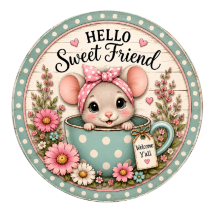 Sweet Friend Mouse Sign 10" Wreath Sign, Home Decor, The Ritzy Cactus
