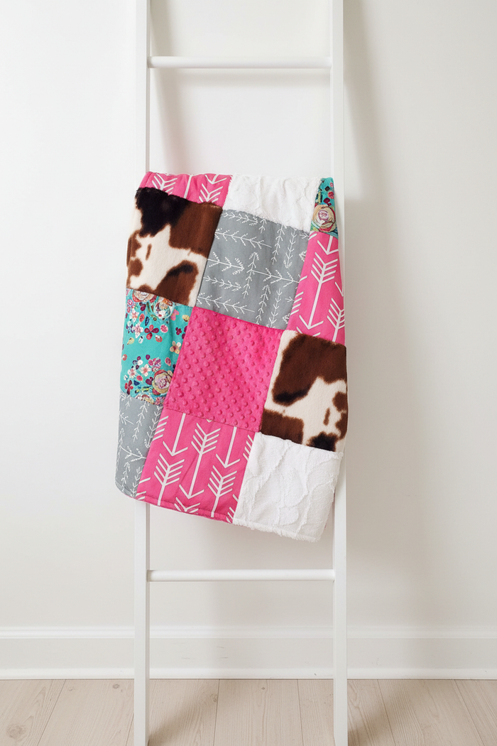 Teal Floral Cow Blanket Close-up