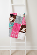 Teal Floral Cow Blanket Close-up