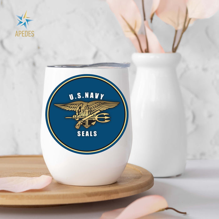 The US Navy Seals Stainless Steel Stemless Wine Cup 12 OZ - Apedes Flags And Banners