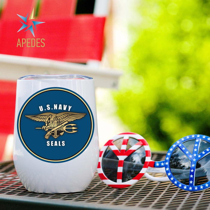 The US Navy Seals Stainless Steel Stemless Wine Cup 12 OZ - Apedes Flags And Banners