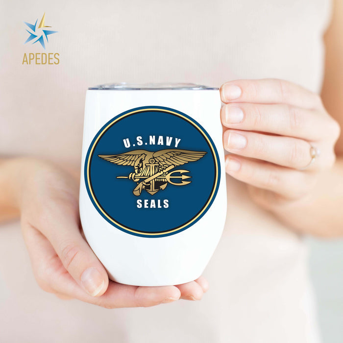 The US Navy Seals Stainless Steel Stemless Wine Cup 12 OZ - Apedes Flags And Banners
