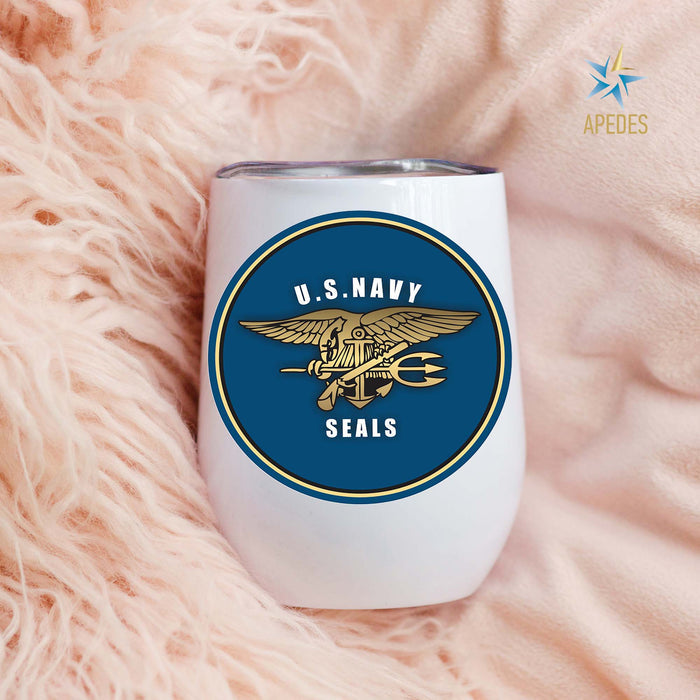 The US Navy Seals Stainless Steel Stemless Wine Cup 12 OZ - Apedes Flags And Banners