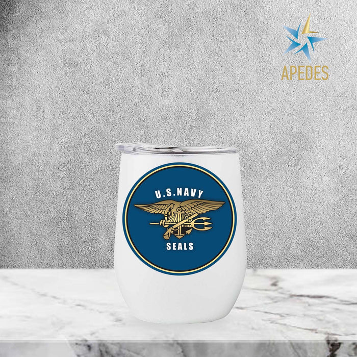 The US Navy Seals Stainless Steel Stemless Wine Cup 12 OZ - Apedes Flags And Banners