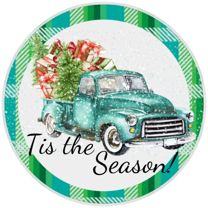 Tis The Season Vintage Truck Sign, Wreath Sign, Home Decor