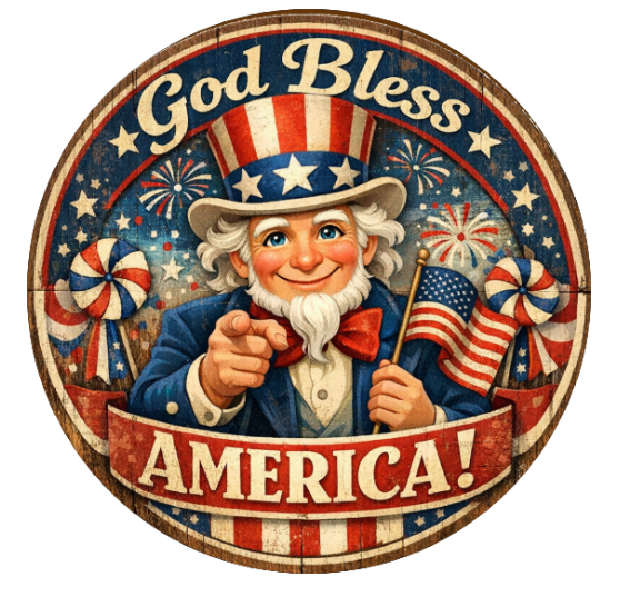 Uncle Sam God Bless America 10 Inch Wreath Sign, Metal Wreath Sign, Home Decor, The Ritzy Cactus