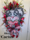 Valentine Skunk Hearts Wildflower Door Wreath Swag
