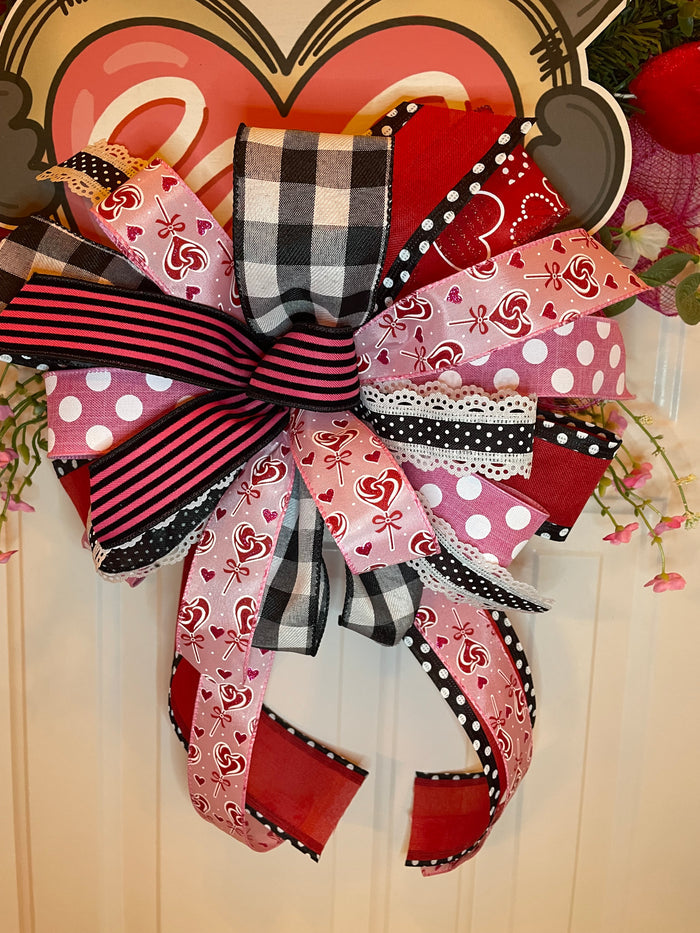 Valentine Skunk Hearts Wildflower Door Wreath Swag