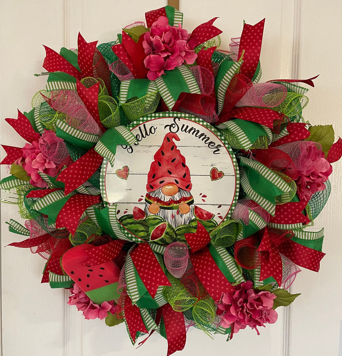 Watermelon Gnome Summer Door Wreath