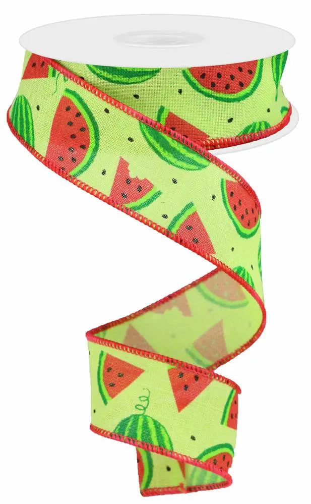 Watermelon Slices Wired Ribbon from RG Ribbon – 1.5" x 10 Yards, Summer Wreath Ribbon, Craft Supplies