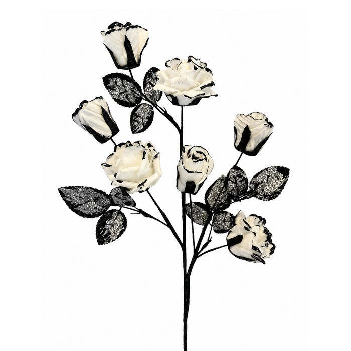 White & Black Rose Spray 24"  Halloween, Wedding Embellishment