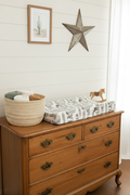 Wild West Cowboy Western Changing Pad Cover styled on antique dresser with shiplap wall and galvanized star
