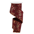 Wine Glitter Leaves Wired Ribbon by RG Ribbon – 2.5" x 10 Yards, Wreath Ribbon