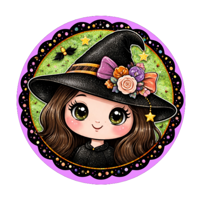 Witch with Flower Halloween 10" Wreath Sign, Home Decor, The Ritzy Cactus