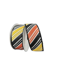 Yellow Orange Black Diagonal Stripe Wired Ribbon by JAS – 1.5" x 10 Yards, Wreath Ribbon